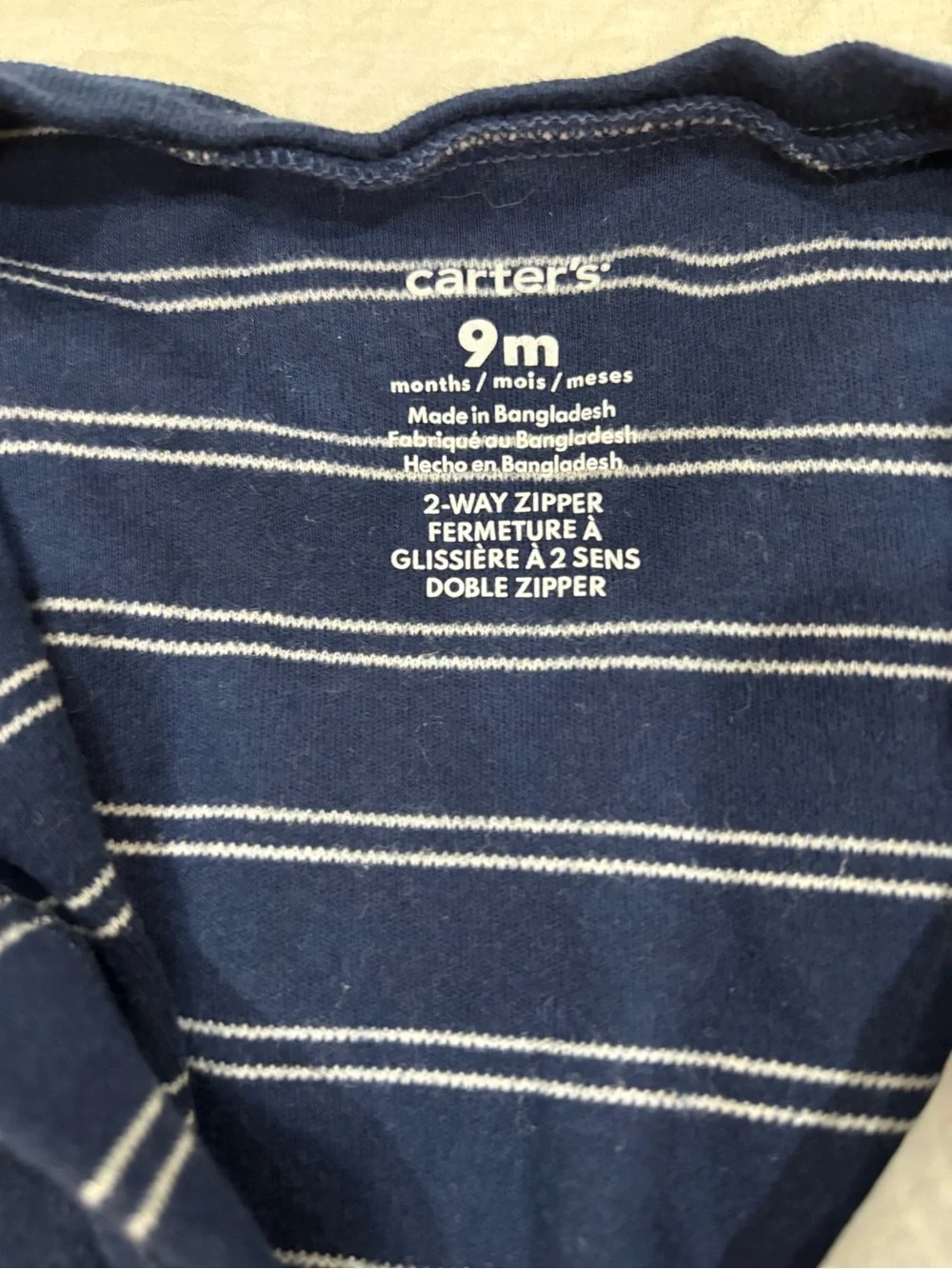 Carter's Navy Striped Footed One-Piece with Orange Dino Pocket